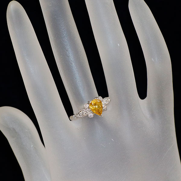 Pt900 天然イエロー ダイヤモンド リング 1.00ct FIOY I1 D0.37ct