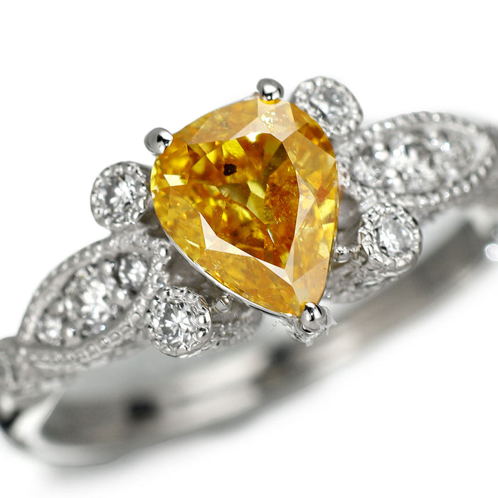 Pt900 天然イエロー ダイヤモンド リング 1.00ct FIOY I1 D0.37ct