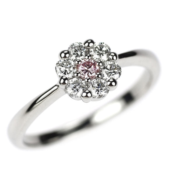希少 Pt900 天然ピンク ダイヤモンド リング 0.04ct D0.23ct フラワー
