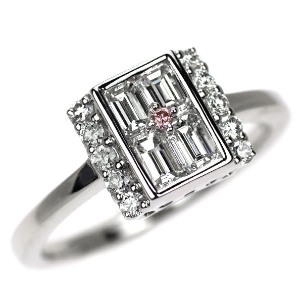 希少 Pt900 天然ピンク/ カラーレス ダイヤモンド リング 0.011ct D0.77ct