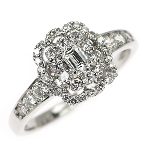 Pt900 エメラルドカット ダイヤモンド リング 0.152ct D0.48ct