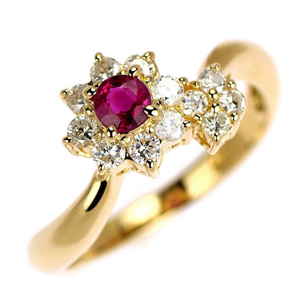 K18YG ルビー ダイヤモンド リング 0.34ct フラワー