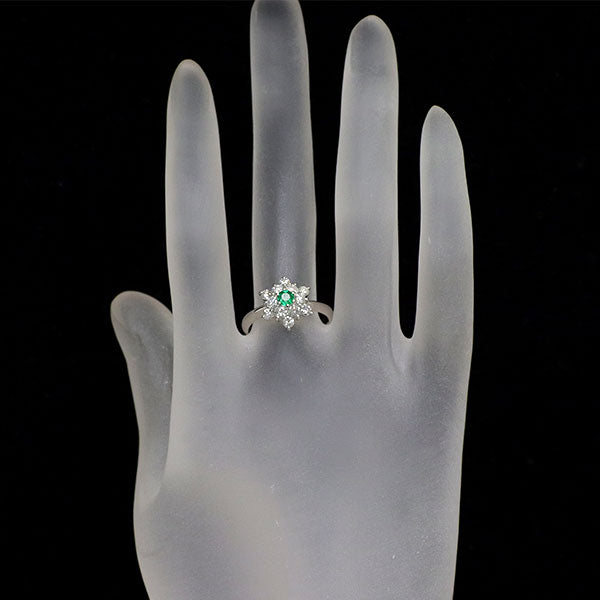 Pt900 エメラルド ダイヤモンド リング 0.15ct D0.78ct フラワー