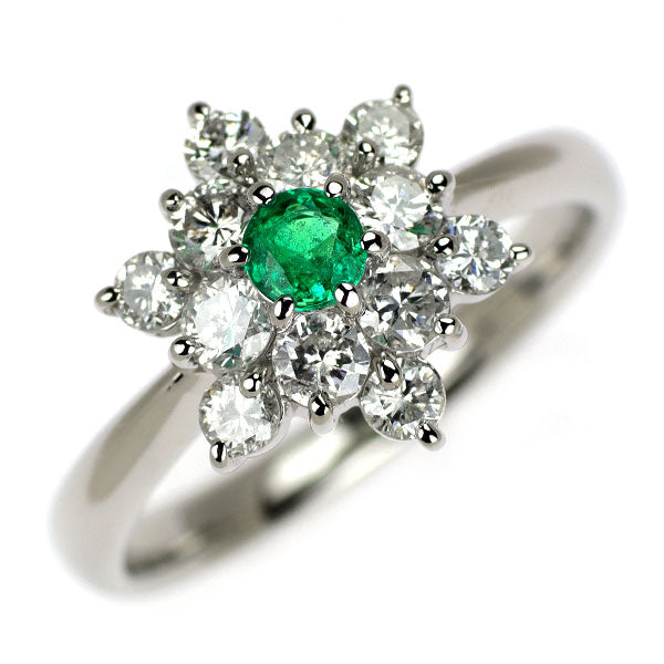 Pt900 エメラルド ダイヤモンド リング 0.15ct D0.78ct フラワー
