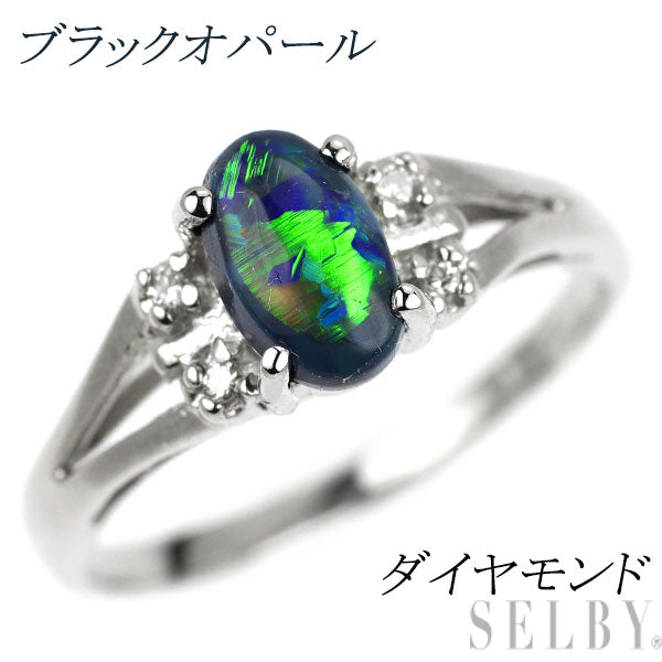 Pt900 ブラック オパール ダイヤモンド リング