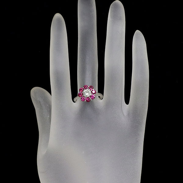 Pt900 ダイヤモンド ルビー リング 0.48ct R1.16ct フラワー