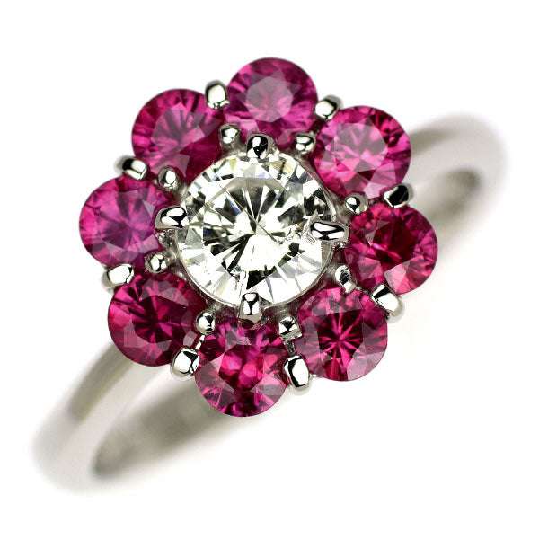 Pt900 ダイヤモンド ルビー リング 0.48ct R1.16ct フラワー