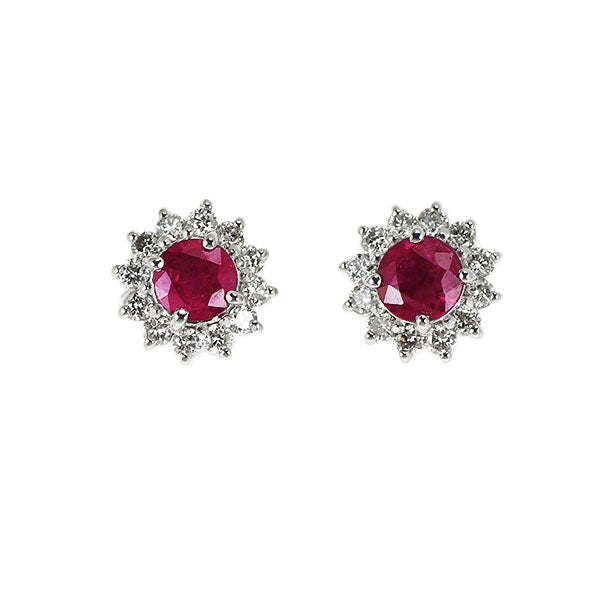 K18WG ルビー ダイヤモンド ピアス 0.30ct D0.14ct