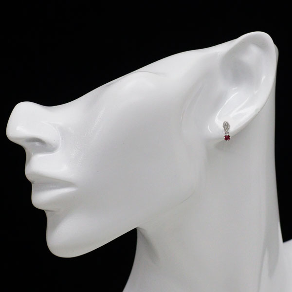K18WG ルビー ダイヤモンド ピアス 0.26ct D0.12ct