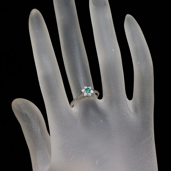 Pt900 エメラルド ダイヤモンド リング 0.11ct D0.25ct フラワー