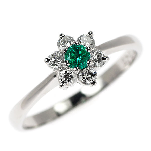 Pt900 エメラルド ダイヤモンド リング 0.11ct D0.25ct フラワー