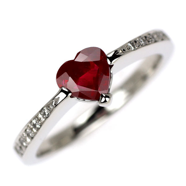 Pt900 ハートシェイプ ルビー ダイヤモンド リング 0.85ct D0.06ct