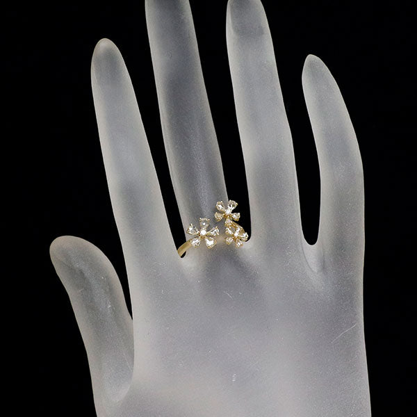 K18YG ペアシェイプローズカット ダイヤモンド リング 0.51ct D0.04ct フラワー