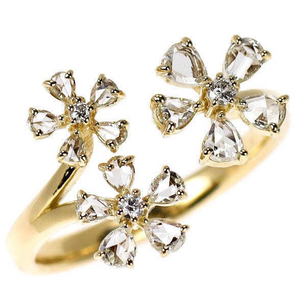 K18YG ペアシェイプローズカット ダイヤモンド リング 0.51ct D0.04ct フラワー