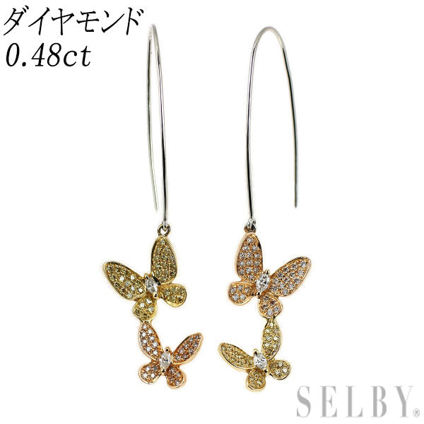 K18YG/WG/PG ダイヤモンド ピアス 0.48ct 蝶
