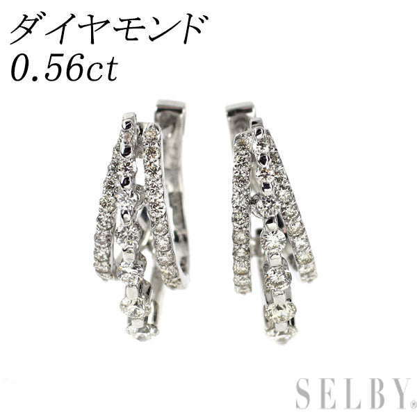K18WG ダイヤモンド フープ ピアス 0.56ct スイング