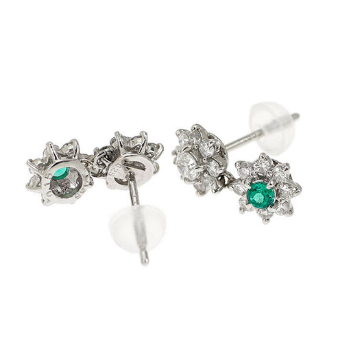 Pt900 エメラルド ダイヤモンド ピアス 0.14ct D0.80ct フラワー