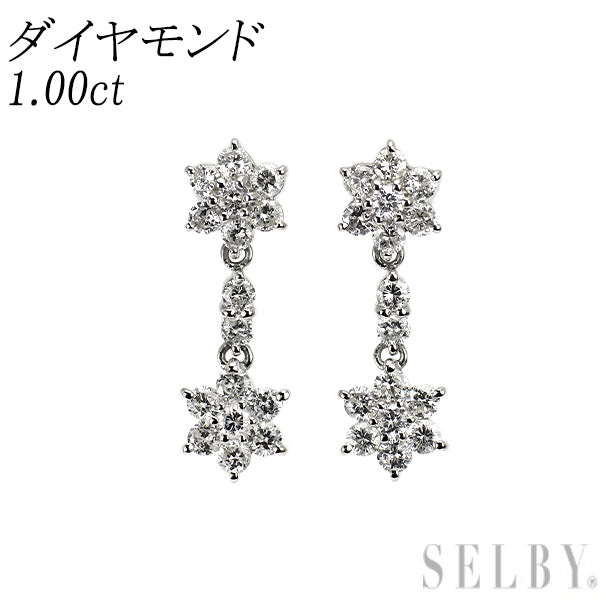 Pt900 ダイヤモンド ピアス 1.00ct フラワー