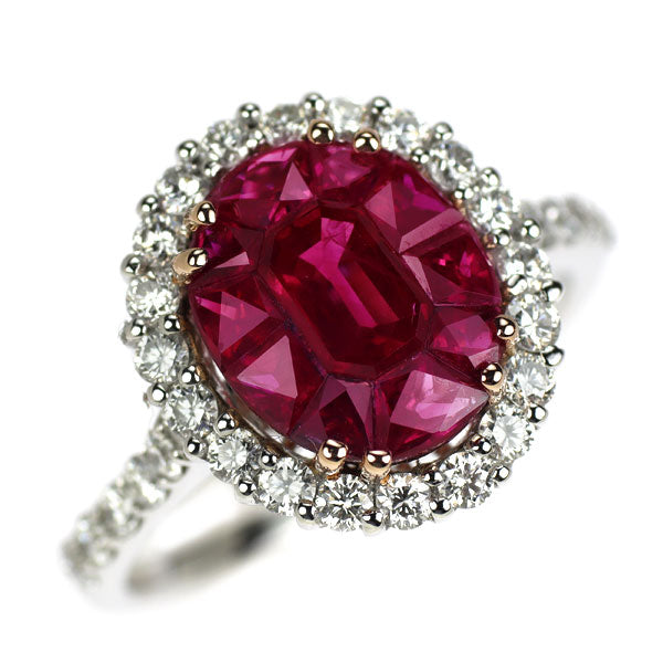 K18WG/PG ルビー ダイヤモンド リング 2.48ct D0.83ct