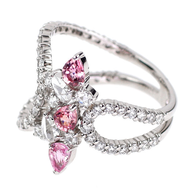 Pt900 ピンク サファイア ローズカット/ラウンドダイヤモンド リング 0.669ct D0.96ct