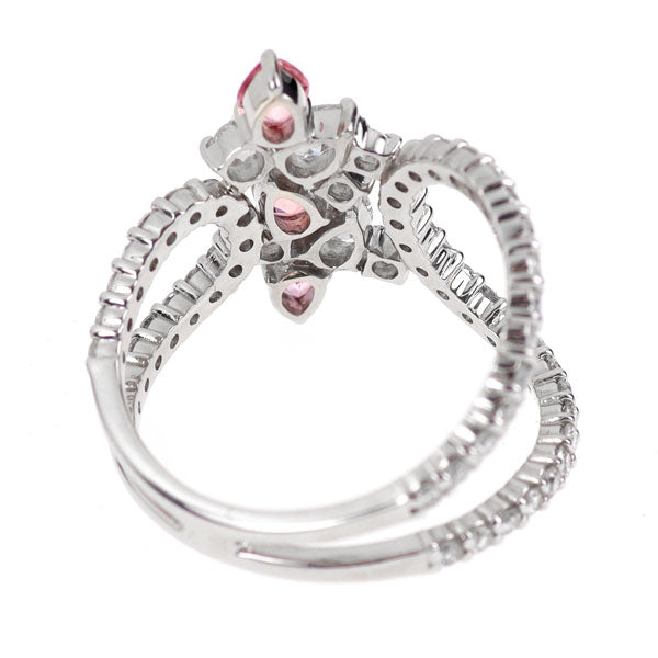 Pt900 ピンク サファイア ローズカット/ラウンドダイヤモンド リング 0.669ct D0.96ct
