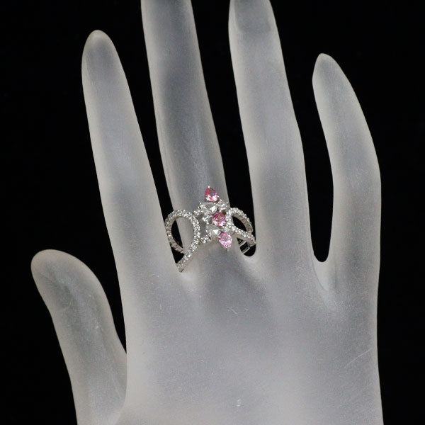 Pt900 ピンク サファイア ローズカット/ラウンドダイヤモンド リング 0.669ct D0.96ct