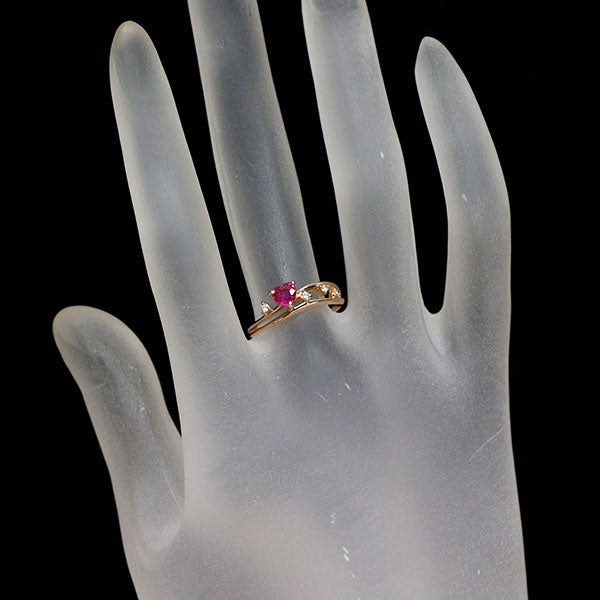 K18PG ハートシェイプ ルビー ダイヤモンド リング 0.35ct D0.06ct