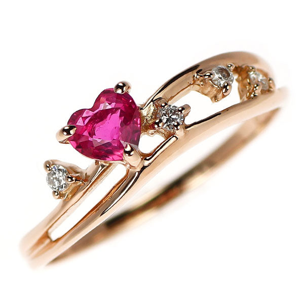 K18PG ハートシェイプ ルビー ダイヤモンド リング 0.35ct D0.06ct