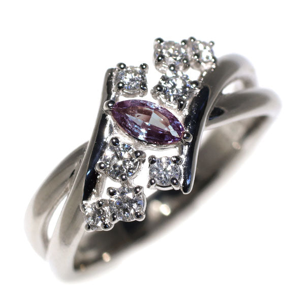 希少 Pt900 マーキスカット アレキサンドライト ダイヤモンド リング 0.13ct D0.26ct