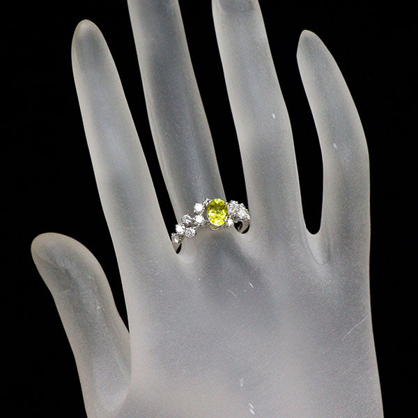 Pt900 イエロー トルマリン ダイヤモンド リング 0.88ct D0.67ct
