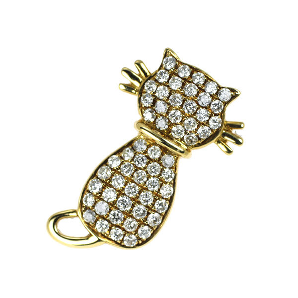 K18YG ダイヤモンド ペンダントトップ 0.48ct 猫 アニマル パヴェ