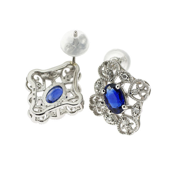 Pt900 サファイア ダイヤモンド ピアス 1.20ct D0.08ct