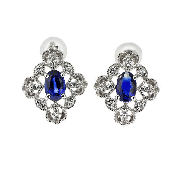 Pt900 サファイア ダイヤモンド ピアス 1.20ct D0.08ct