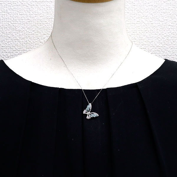 Pt950/Pt850 パライバトルマリン ダイヤモンド ペンダントネックレス 0.28ct D0.42ct 蝶