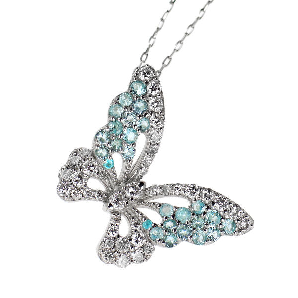 Pt950/Pt850 パライバトルマリン ダイヤモンド ペンダントネックレス 0.28ct D0.42ct 蝶