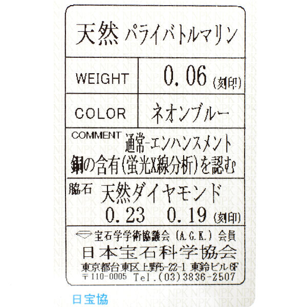 Pt950/ Pt850 パライバトルマリン ダイヤモンド ペンダントネックレス 0.06ct D0.42ct