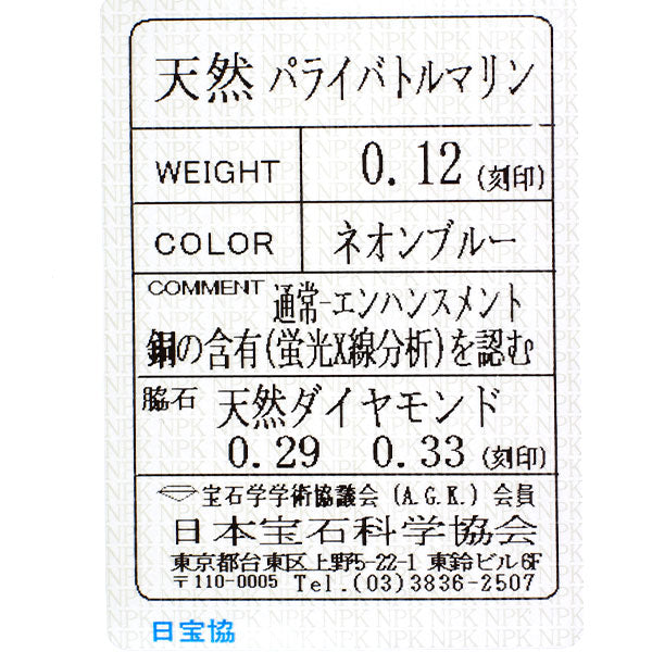 Pt950/ Pt850 パライバトルマリン ダイヤモンド ペンダントネックレス 0.12ct D0.62ct
