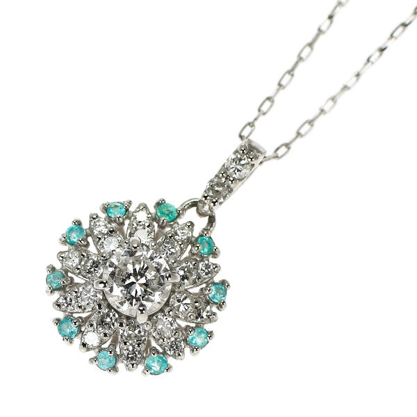 Pt950/ Pt850 パライバトルマリン ダイヤモンド ペンダントネックレス 0.06ct D0.23ct D0.19ct フラワー