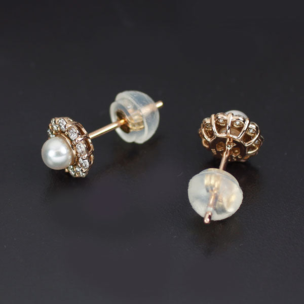 K18YG/PG ベビーアコヤパール ダイヤモンド ピアス D0.20ct 径約3.1-3.2mm