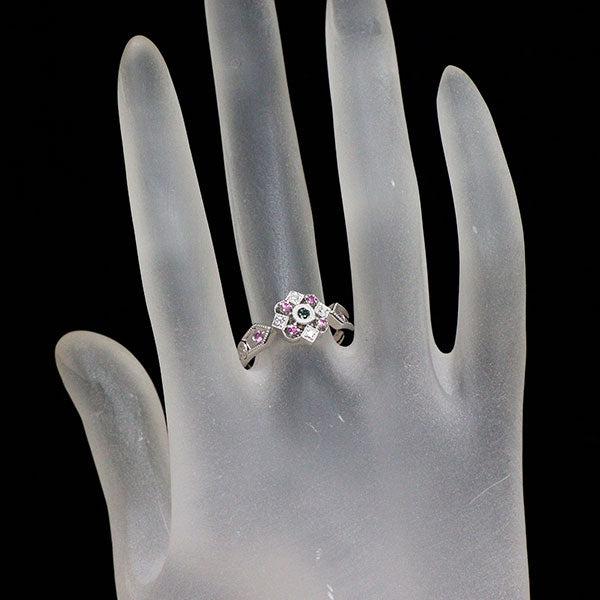 希少 K18WG アレキサンドライト ピンクサファイア ダイヤモンド リング 0.05ct PS0.15ct D0.05ct