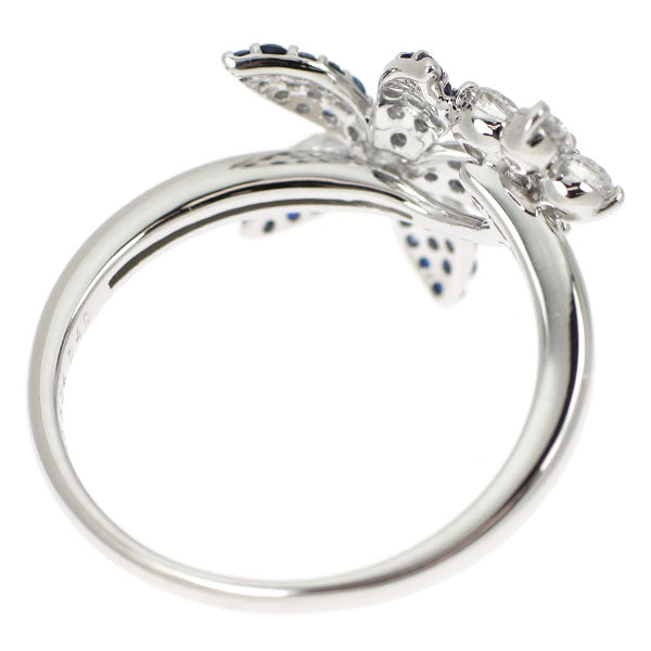 K18WG サファイア ダイヤモンド リング 0.56ct D0.44ct フラワー