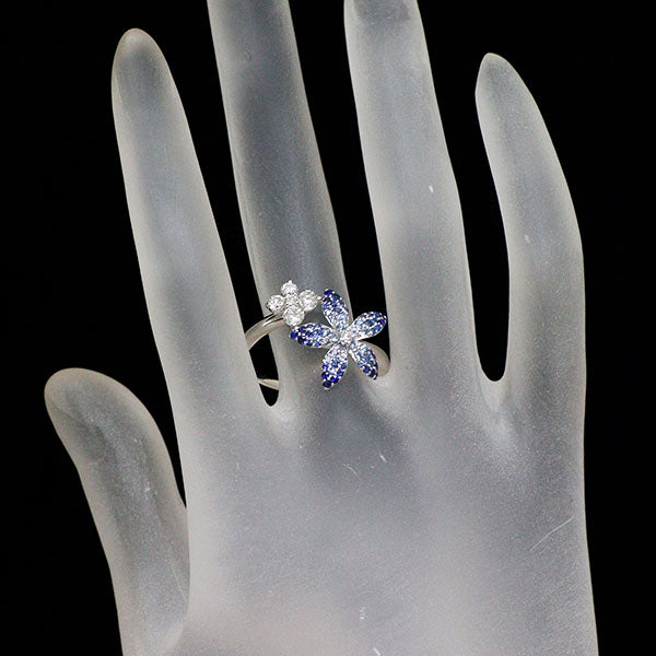 K18WG サファイア ダイヤモンド リング 0.56ct D0.44ct フラワー