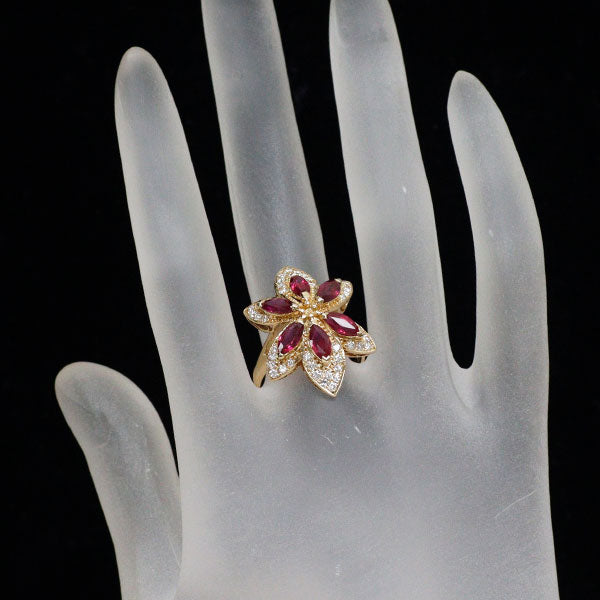 K18YG ルビー ダイヤモンド リング 2.11ct D0.51ct フラワー 植物
