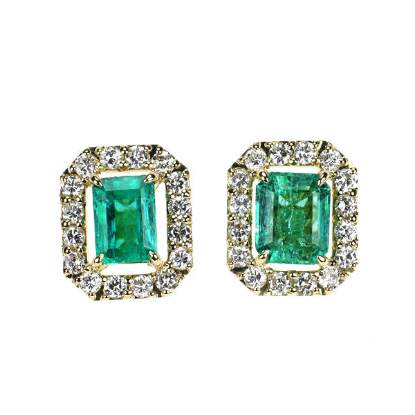 K18YG エメラルド ダイヤモンド ピアス 1.14ct D0.54ct