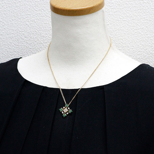 SUWA K18YG エメラルド ダイヤモンド ペンダントネックレス 《セルビー銀座店》【中古】