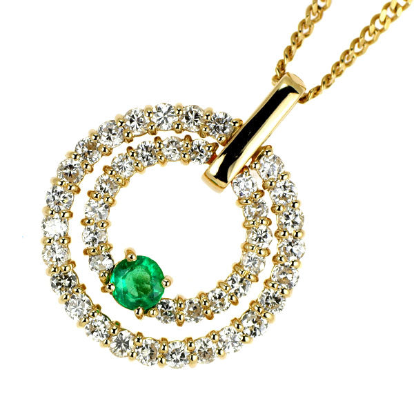 K18YG エメラルド ダイヤモンド ペンダントネックレス 0.12ct D0.60ct
