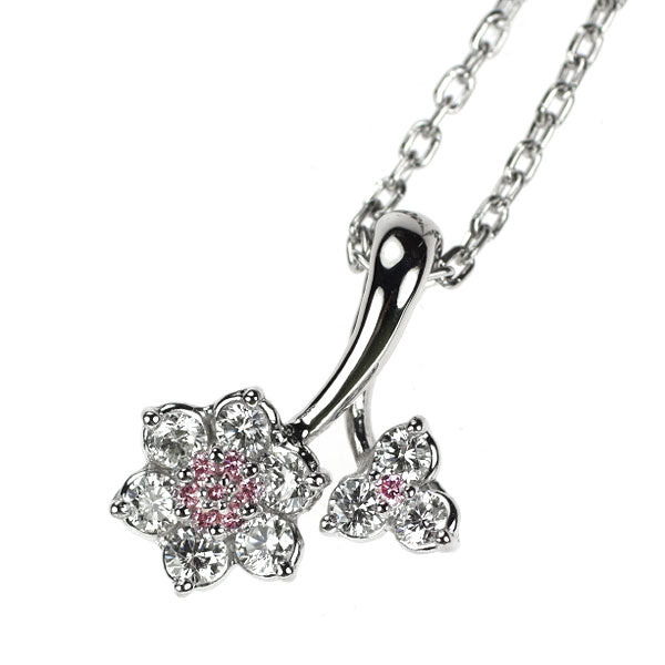 Pt900/ Pt850 天然ピンク ダイヤモンド ペンダントネックレス 0.04ct D0.41ct フラワー