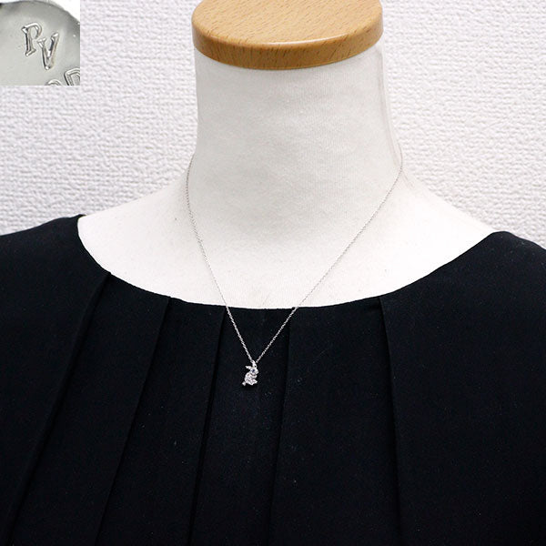 ポンテヴェキオ K18WG ダイヤモンド  サファイア ペンダントネックレス 0.16ct うさぎ