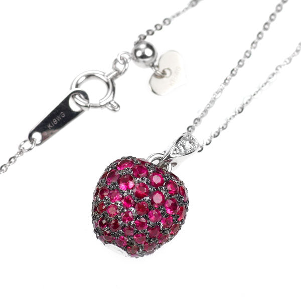 K18WG ルビー ダイヤモンド ペンダントネックレス 1.74ct D0.10ct りんご リバーシブル