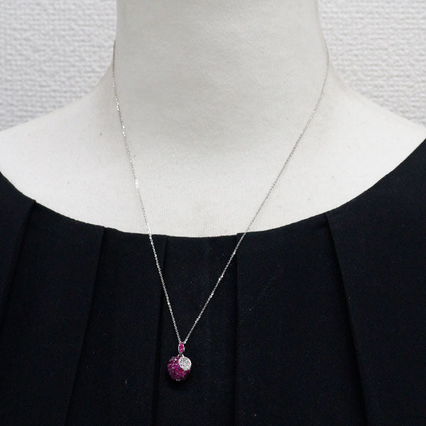 K18WG ルビー ダイヤモンド ペンダントネックレス 1.74ct D0.10ct りんご リバーシブル